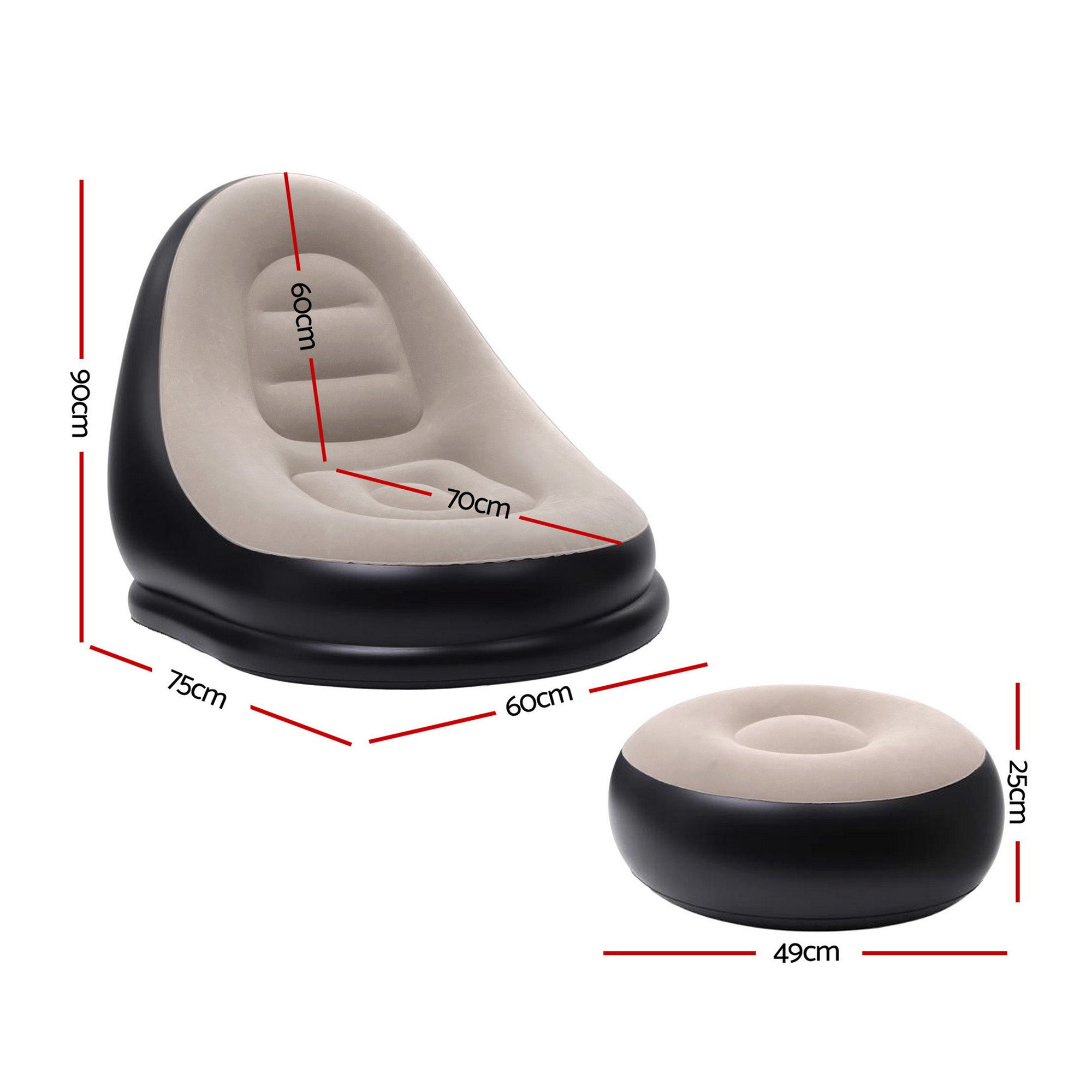 Recliner Inflatable Chair with Ottoman – Brown – Single
