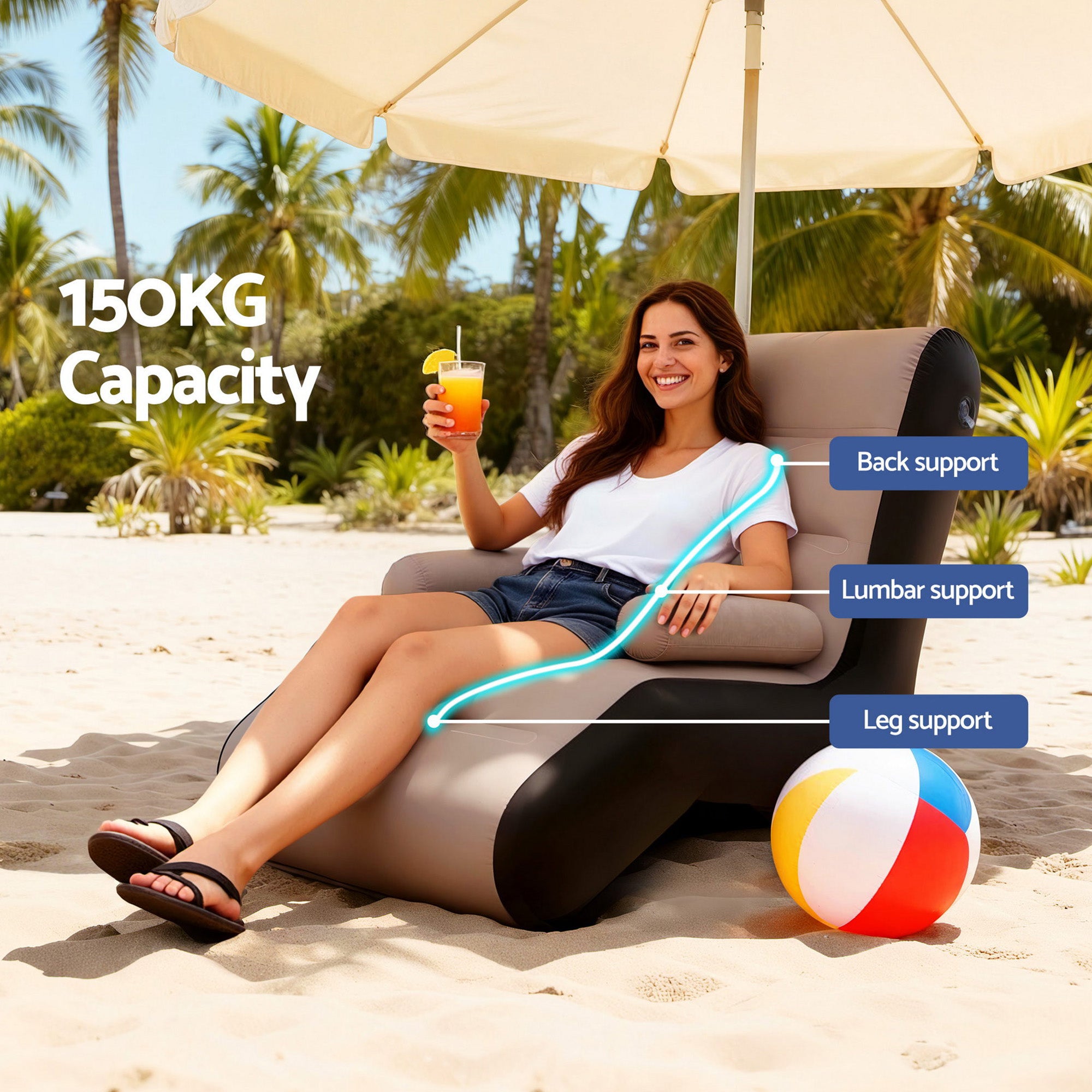 Airflow Inflatable Sun Lounger Chair – Brown – Single