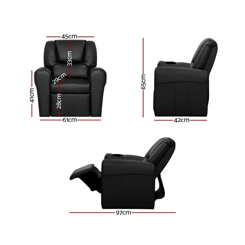 Kids Leather Recliner Chair - Black