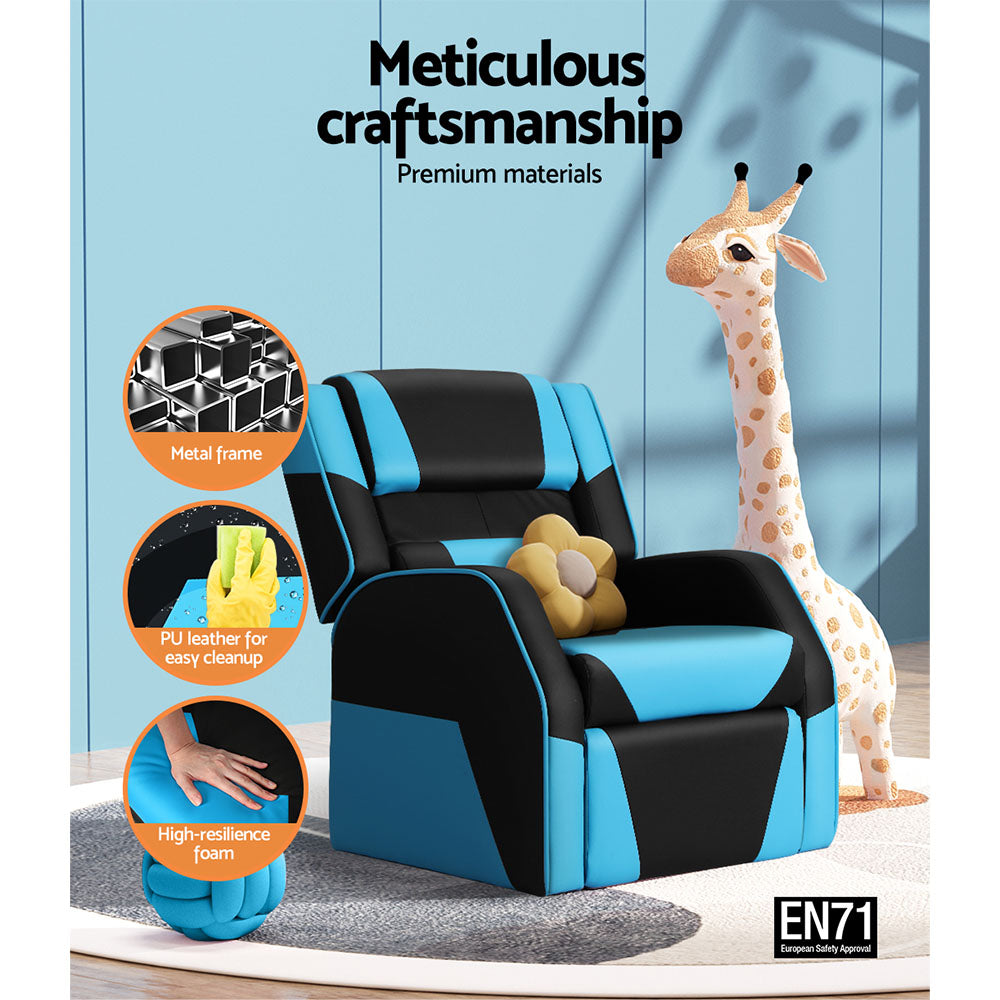 Kairo Kids Recliner Chair – Black & Blue – Single Seater