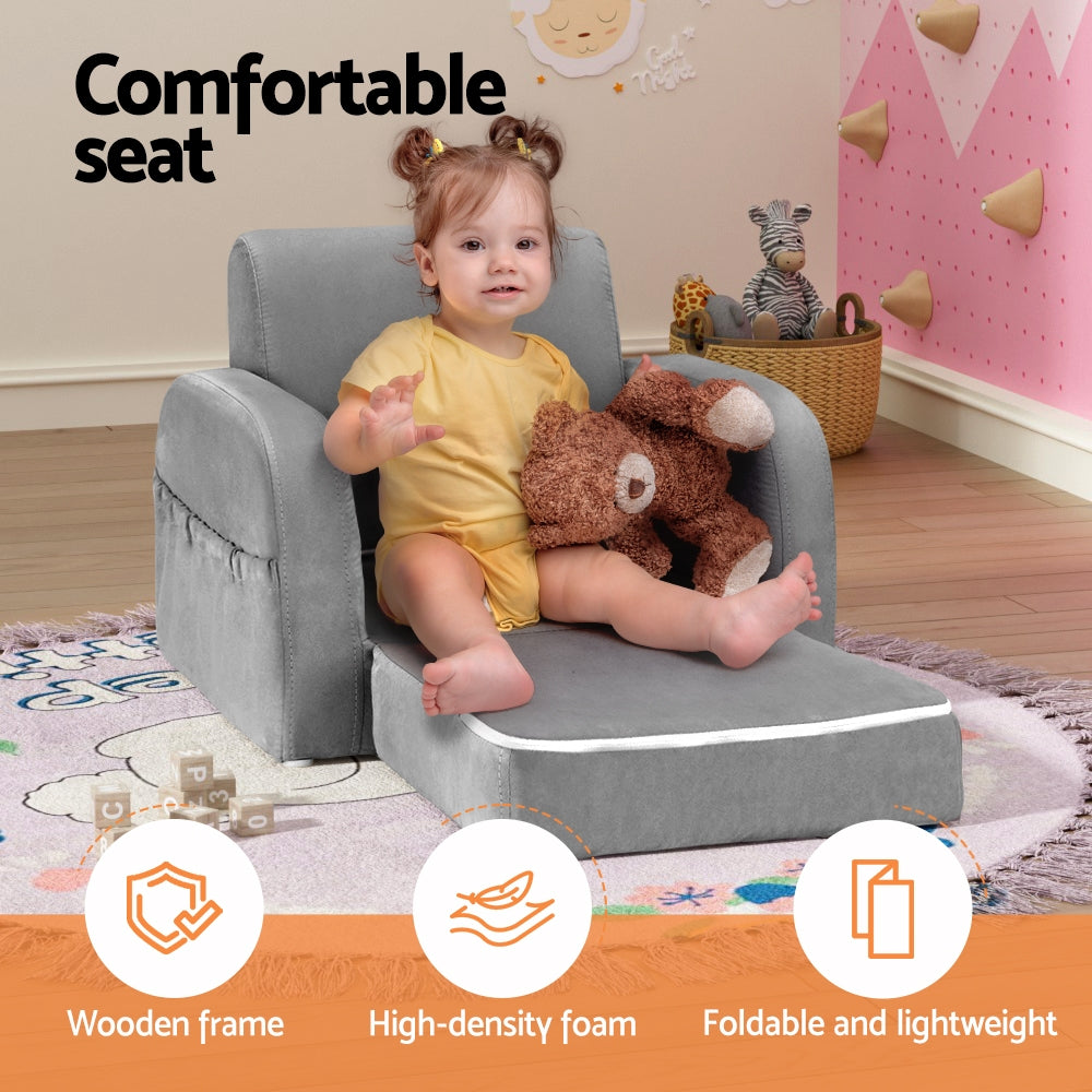 Hudson Kids Flip-Open Sofa – Grey – Single Seater