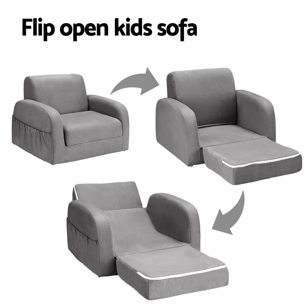 Hudson Kids Flip-Open Sofa – Grey – Single Seater