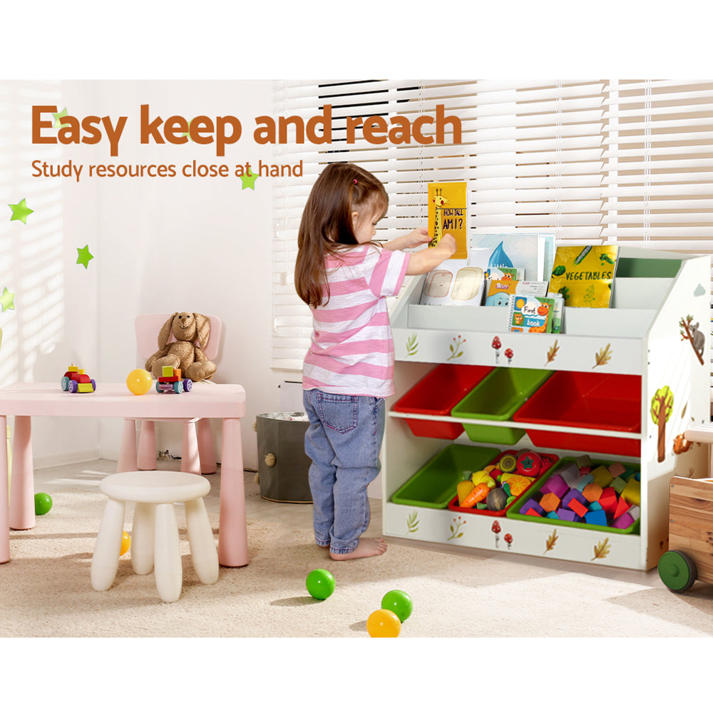 Linden Kids Bookshelf with Storage Bins – Multicolour – 3 Tier