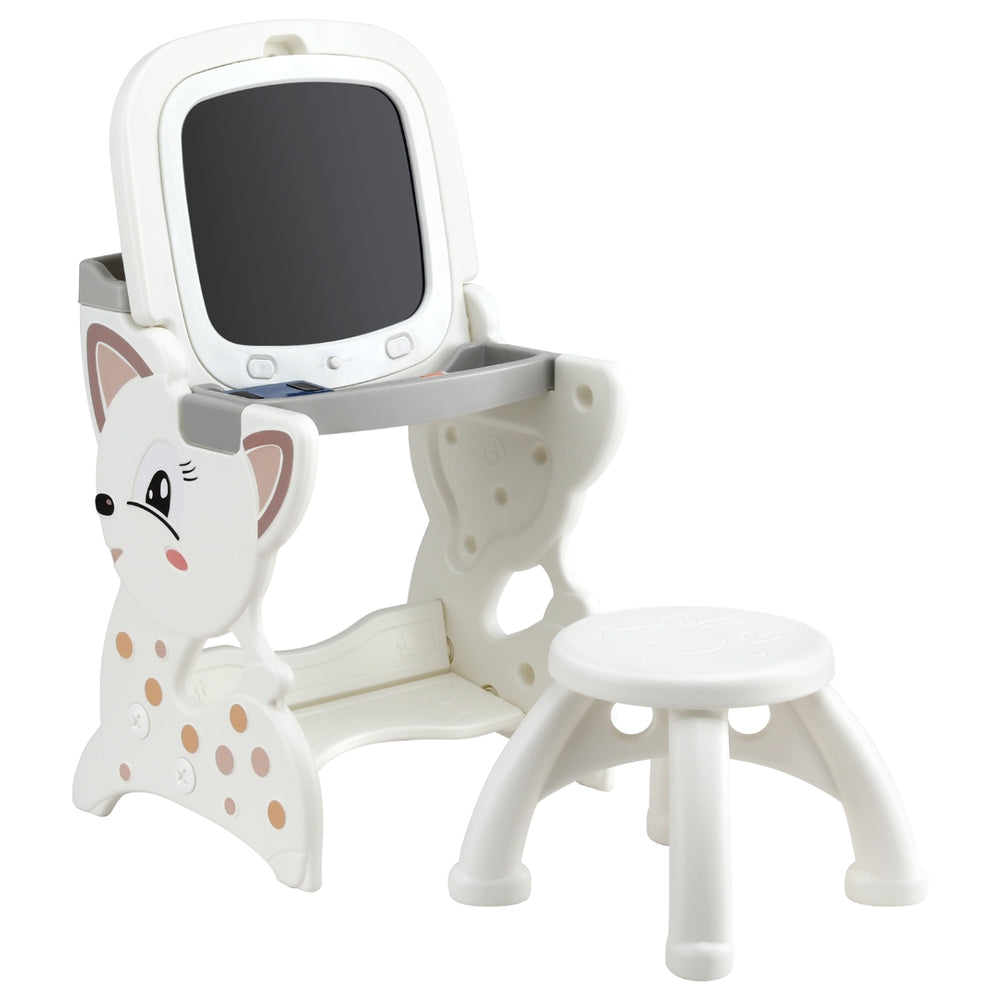 Kids Table and Chair Set 2 in 1 Easel Desk Stool w/ LCD Writing Tablet