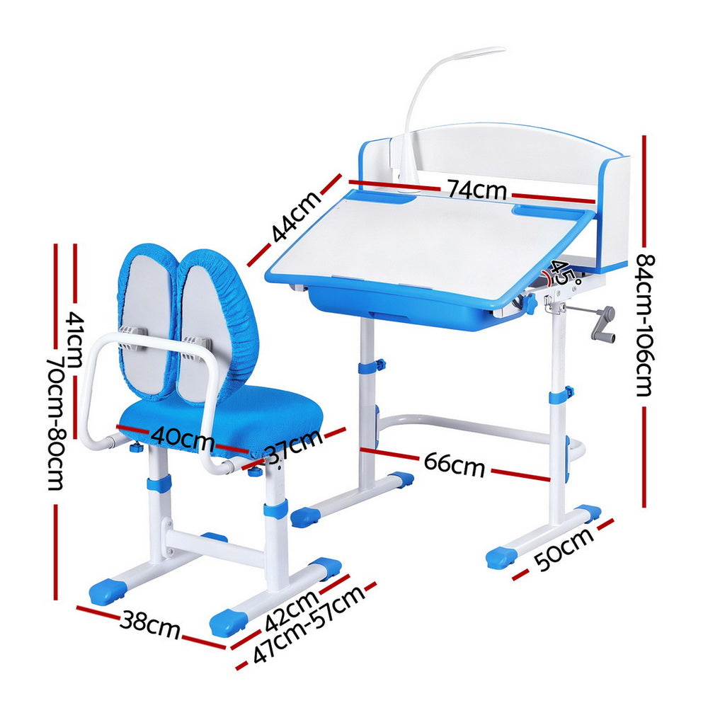 Zara Ergonomic Study Desk and Chair Set – Blue – With LED Lamp
