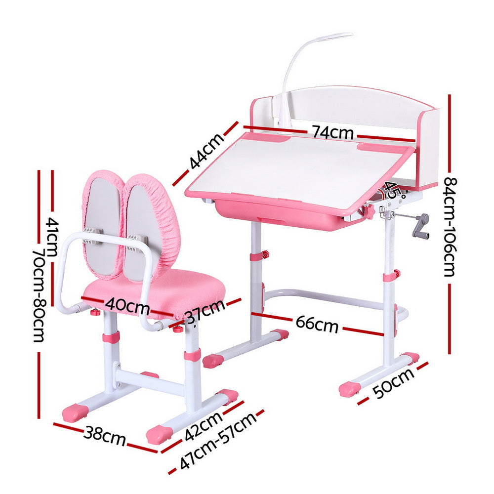 Zara Ergonomic Study Desk and Chair Set – Pink – With LED Lamp