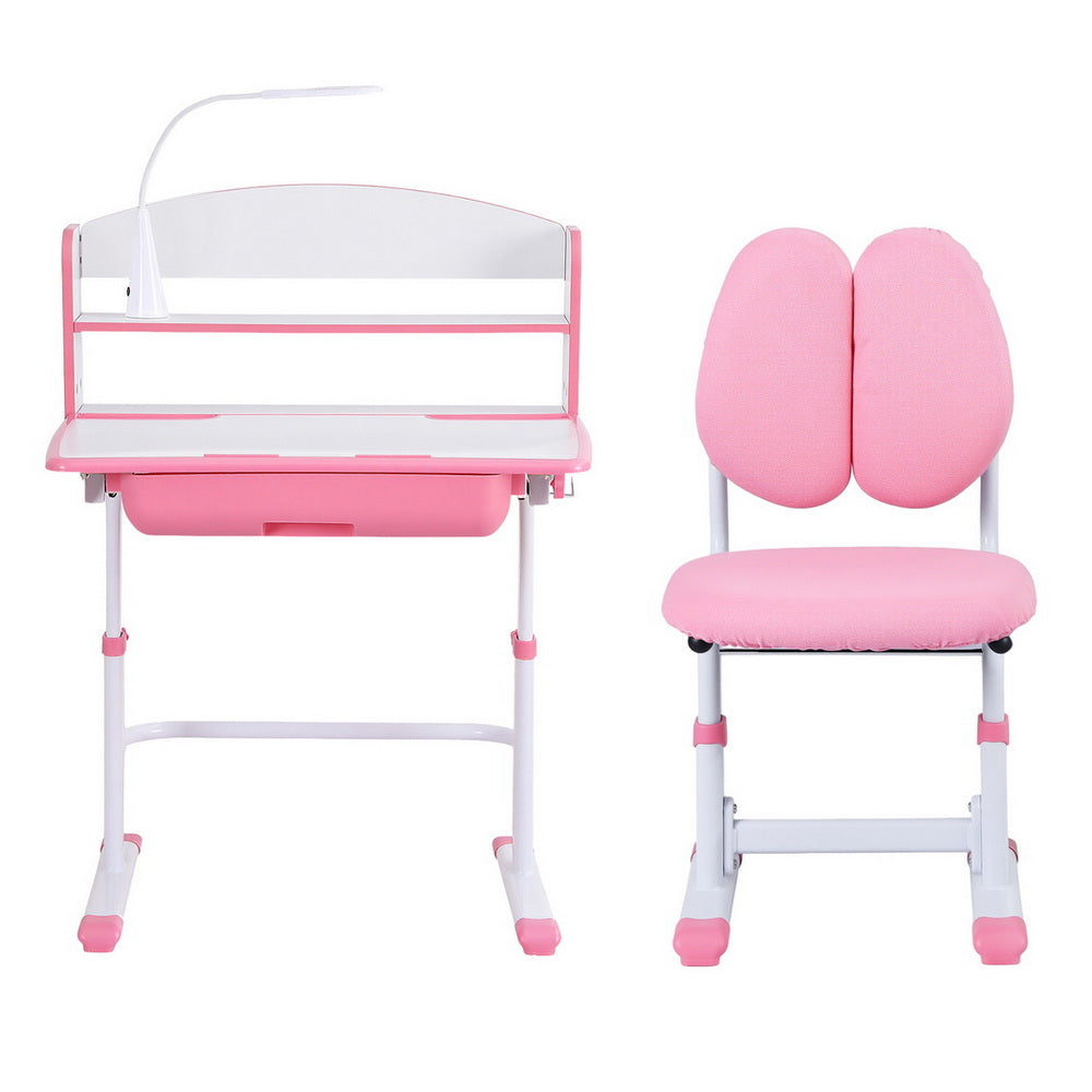 Zara Ergonomic Study Desk and Chair Set – Pink – With LED Lamp