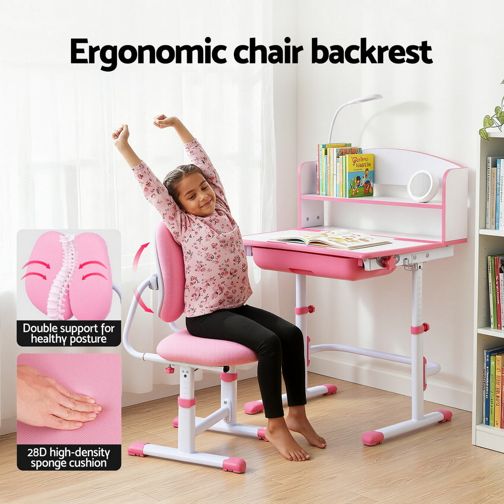 Zara Ergonomic Study Desk and Chair Set – Pink – With LED Lamp