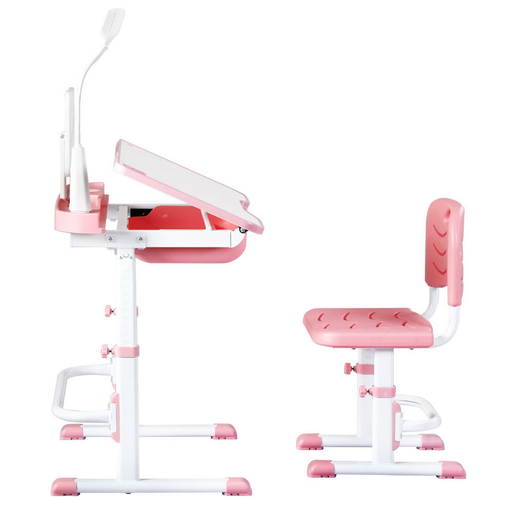 Alderon Kids Study Desk & Chair Set – Pink – LED Lamp