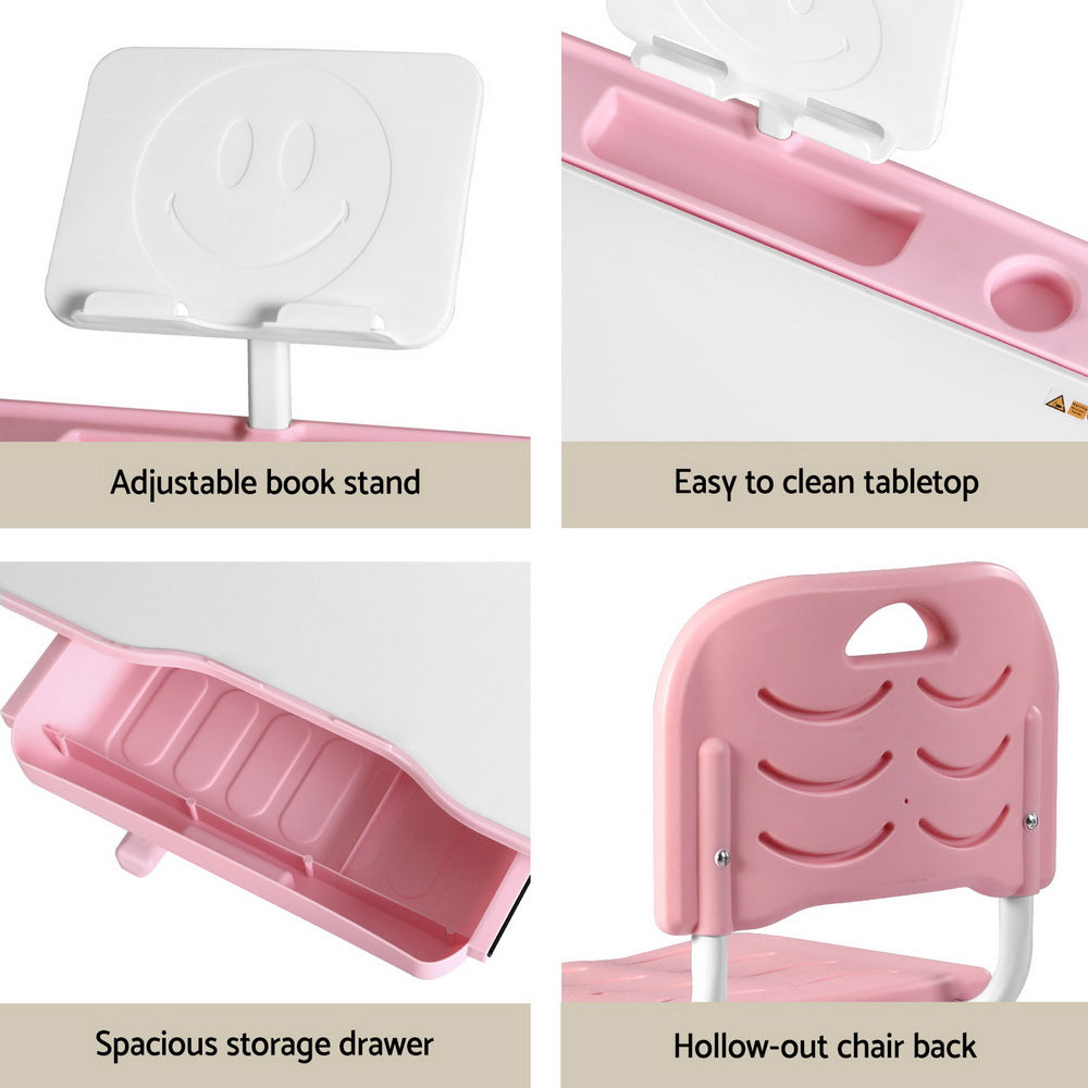 Alderon Kids Study Desk & Chair Set – Pink – LED Lamp