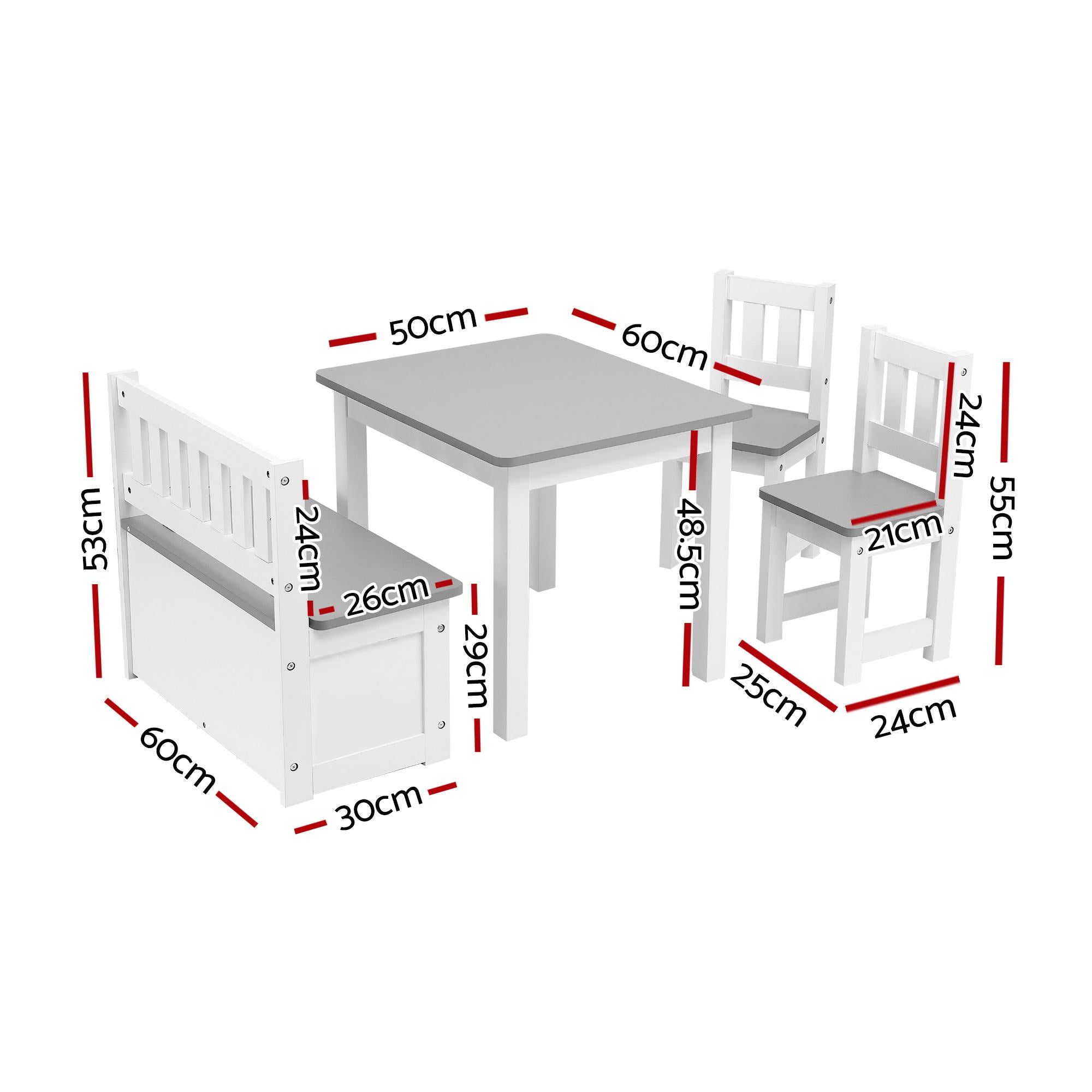 Haven Kids Activity Table Set with Bench – Grey – 4 Piece