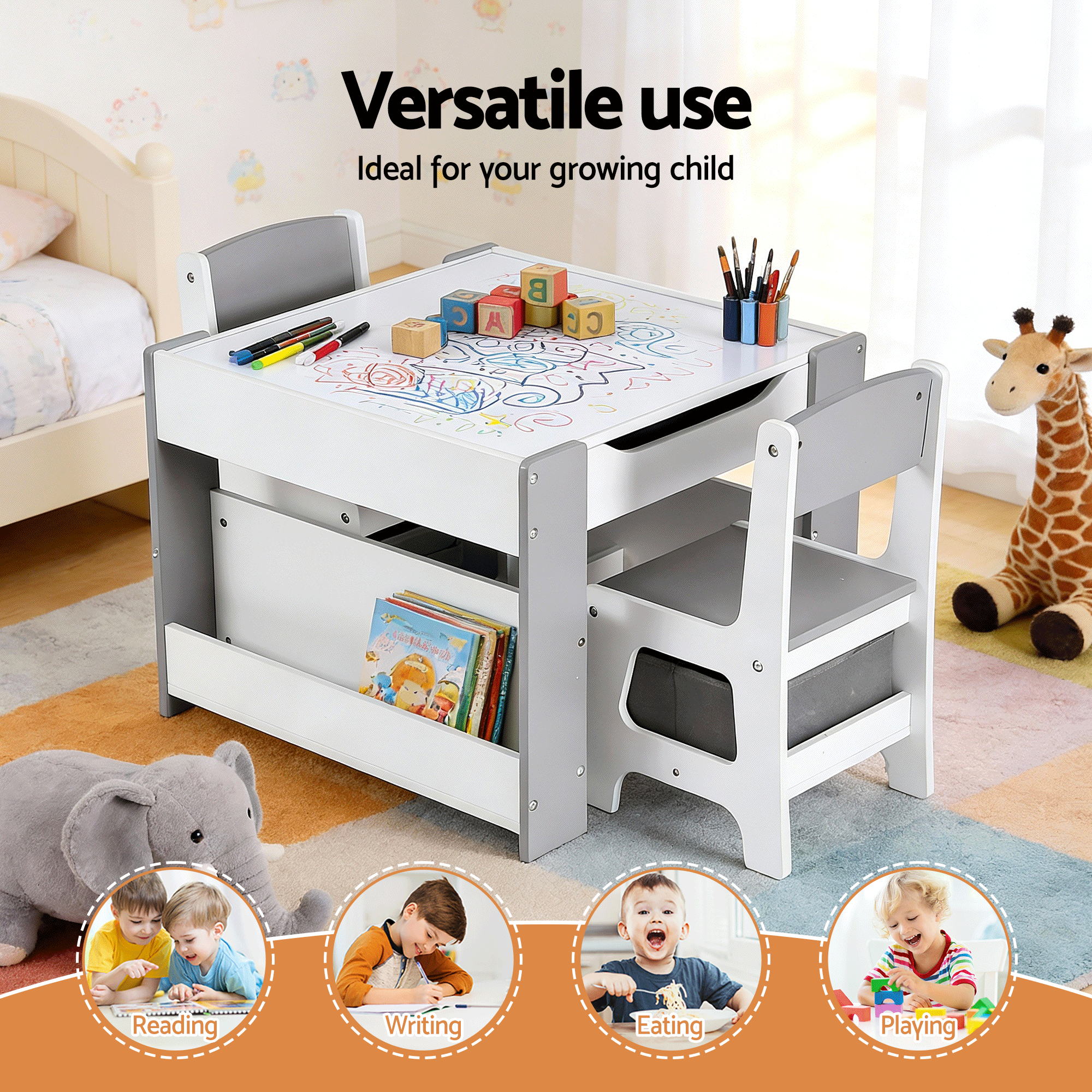 Brixton 4-in-1 Kids Learning Station – Grey – 3 Piece