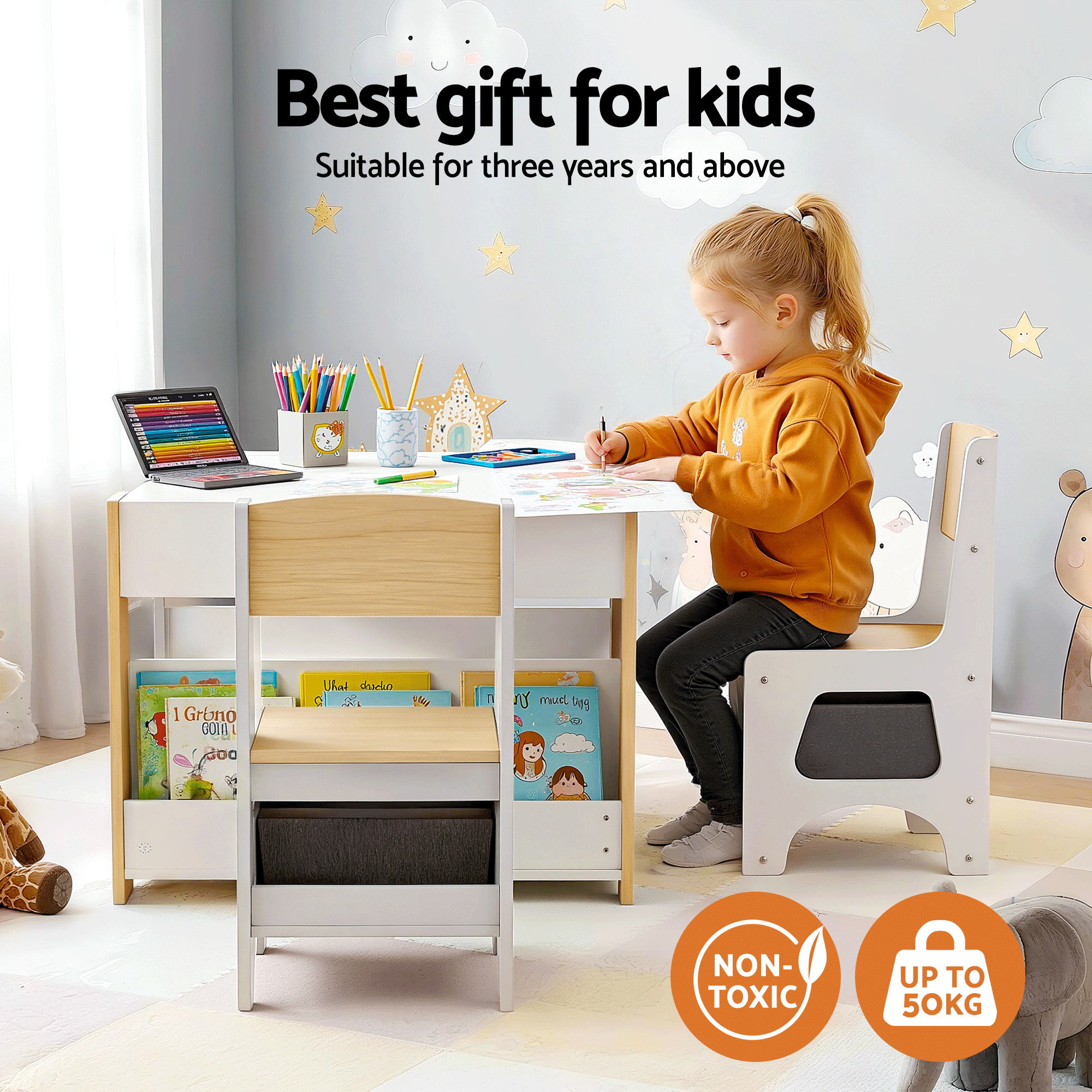 Brixton 4-in-1 Kids Learning Station – Natural – 3 Piece