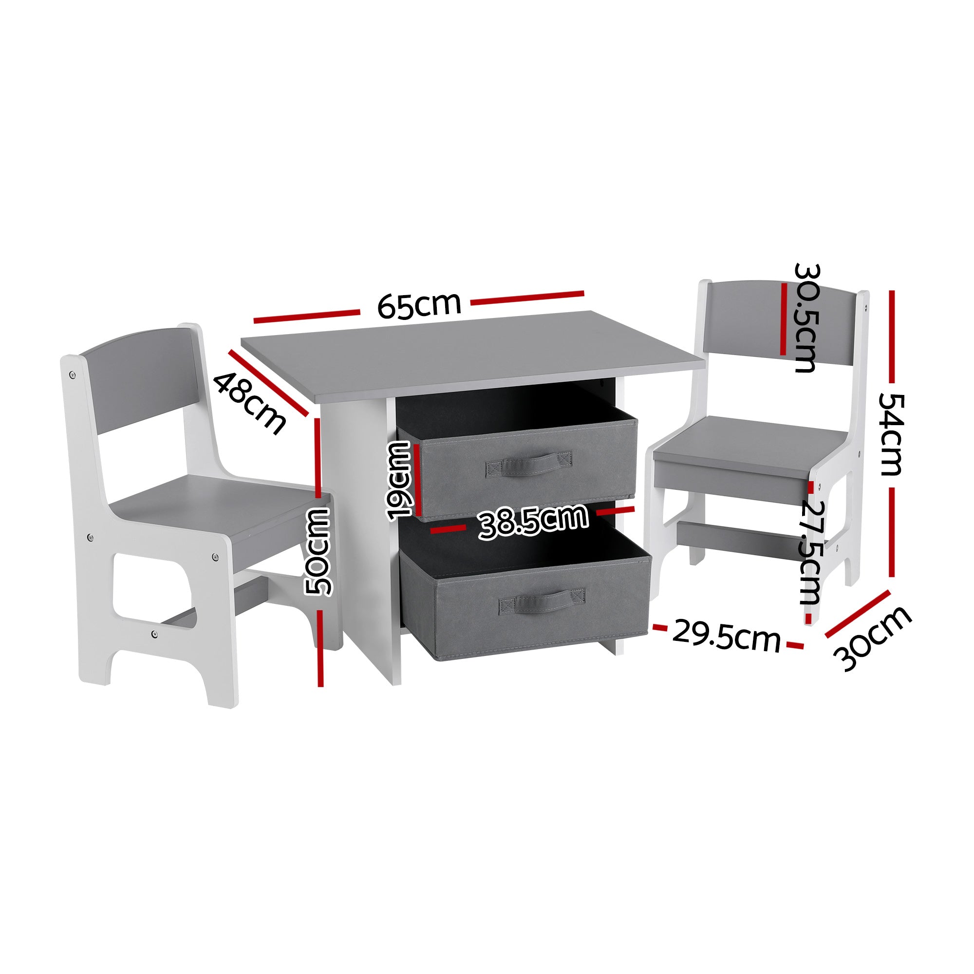 Marlo Kids Activity Table Set with Storage – Grey – 3 Piece