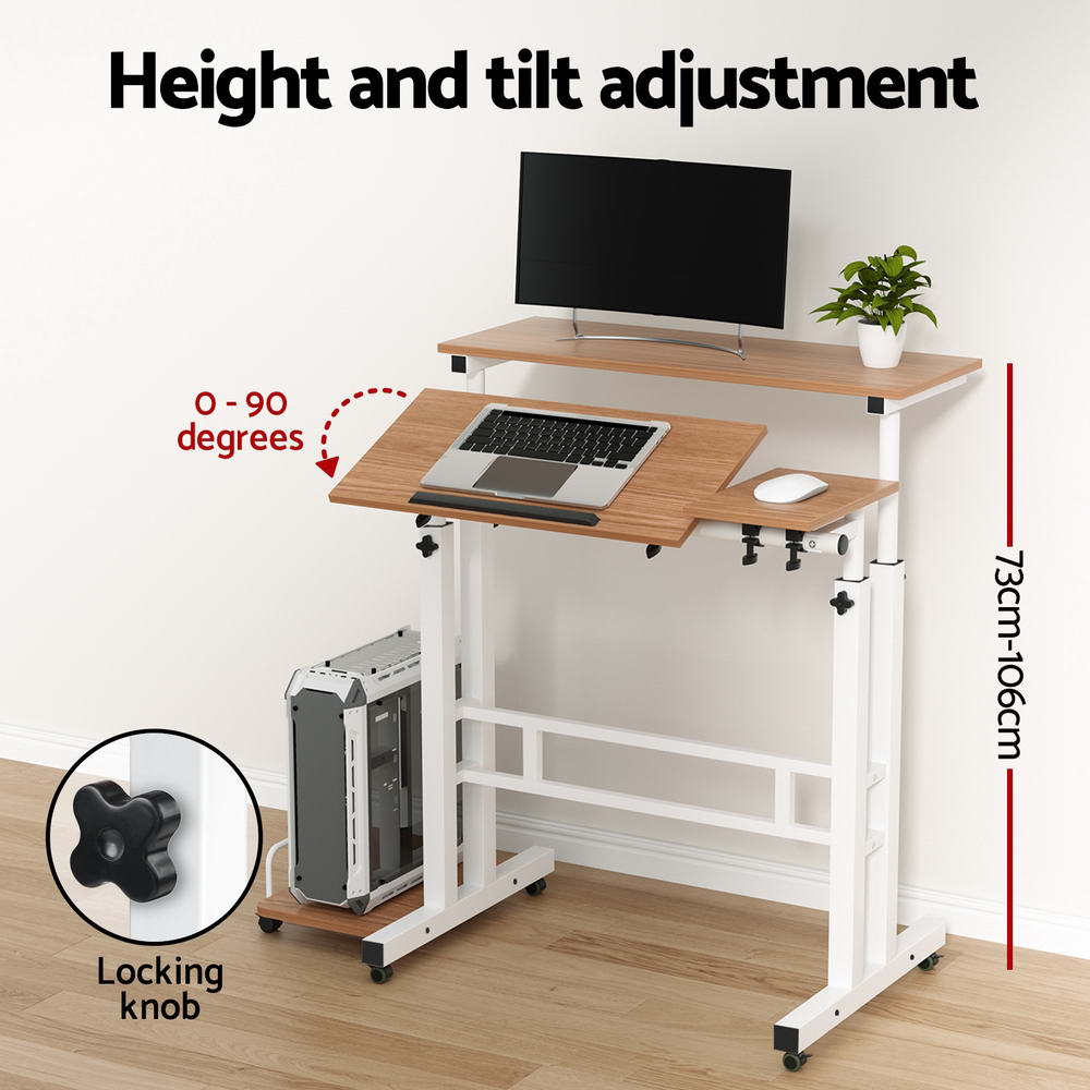 Sterling Mobile Twin Laptop Desk – Brown – 80 cm