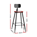 Set of 2 - Pinewood Metal Bar Stools - Black and Wood