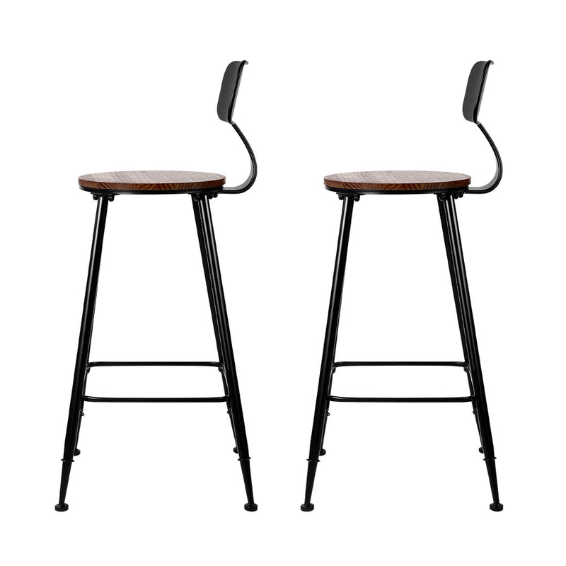 Set of 2 - Pinewood Metal Bar Stools - Black and Wood