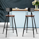 Set of 2 - Pinewood Metal Bar Stools - Black and Wood