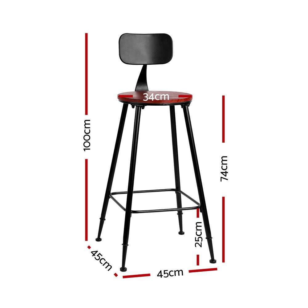 Hudson Industrial Bar Stools – Black & Wood – Set of 2