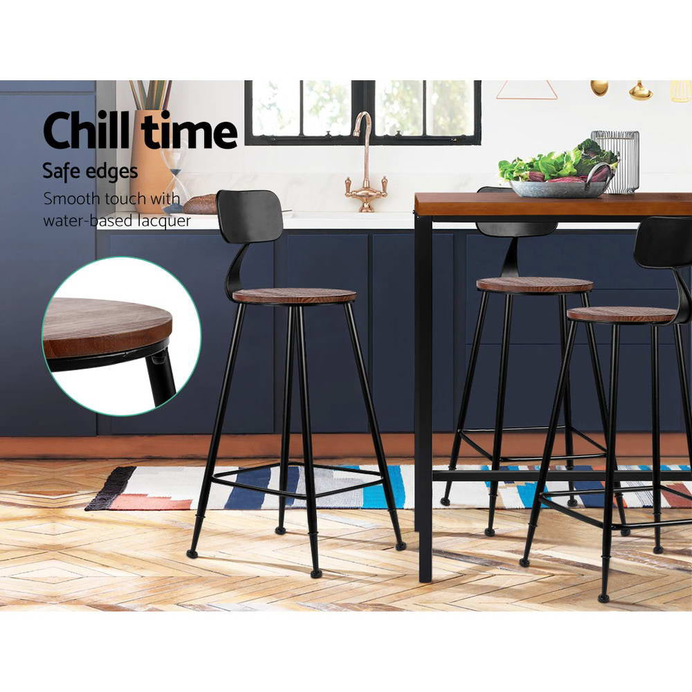 Alex Industrial Bar Stools – Dark Brown & Black – Set of 4