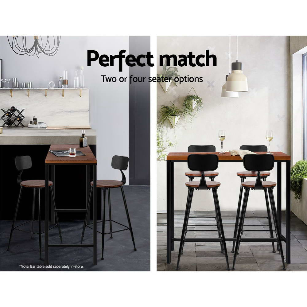 Alex Industrial Bar Stools – Dark Brown & Black – Set of 4
