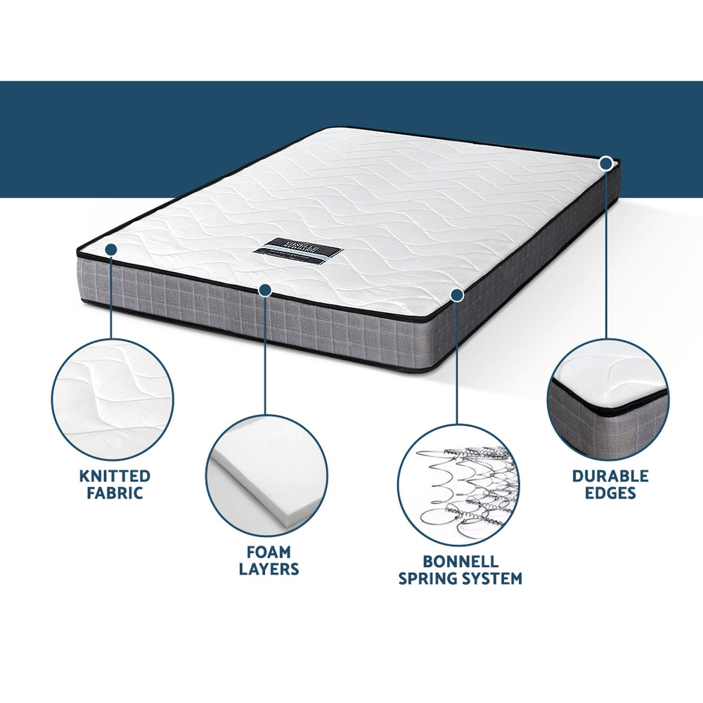 Compact Tight Top Bonnell Spring Mattress – White – Single