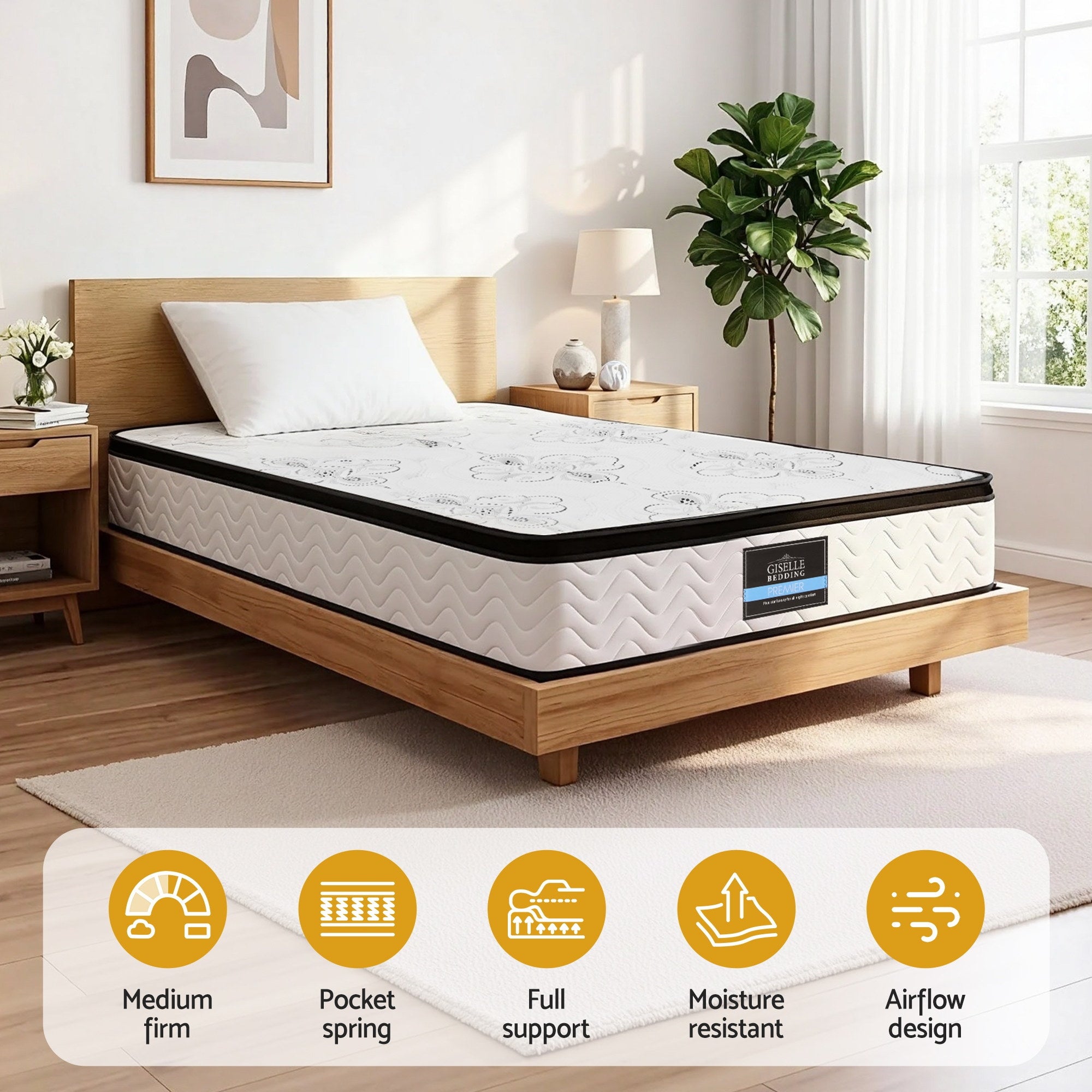 Arlo Mattress 30cm Pocket Spring Euro Top Medium Firm – King Single