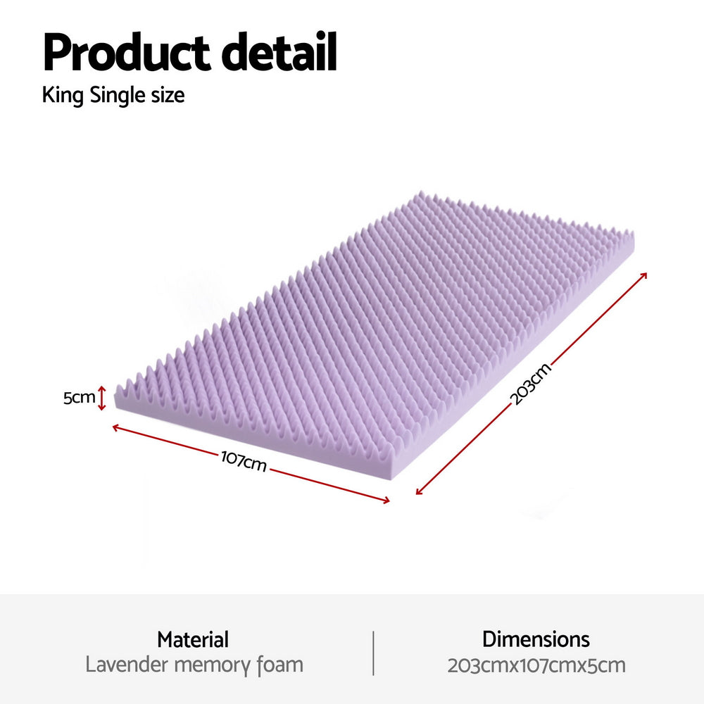 Serena Memory Foam Mattress Topper – Lavender – King Single