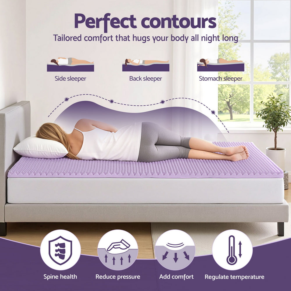 Serena Memory Foam Mattress Topper – Lavender – King Single