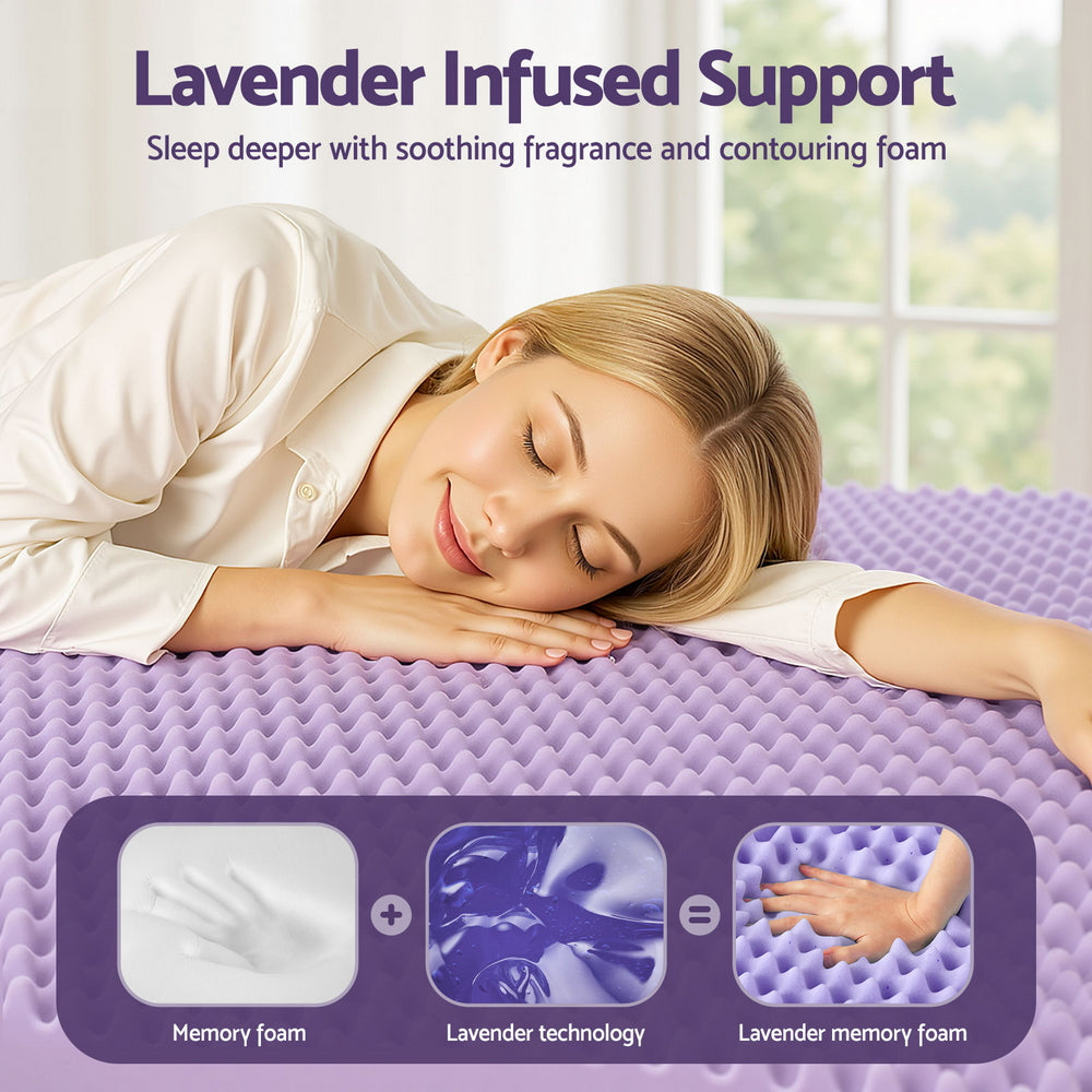 Serena Memory Foam Mattress Topper – Lavender – King Single