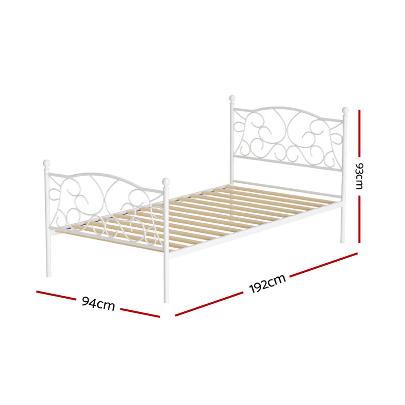 SINGLE Size - Metal French Style Bed Frame - White