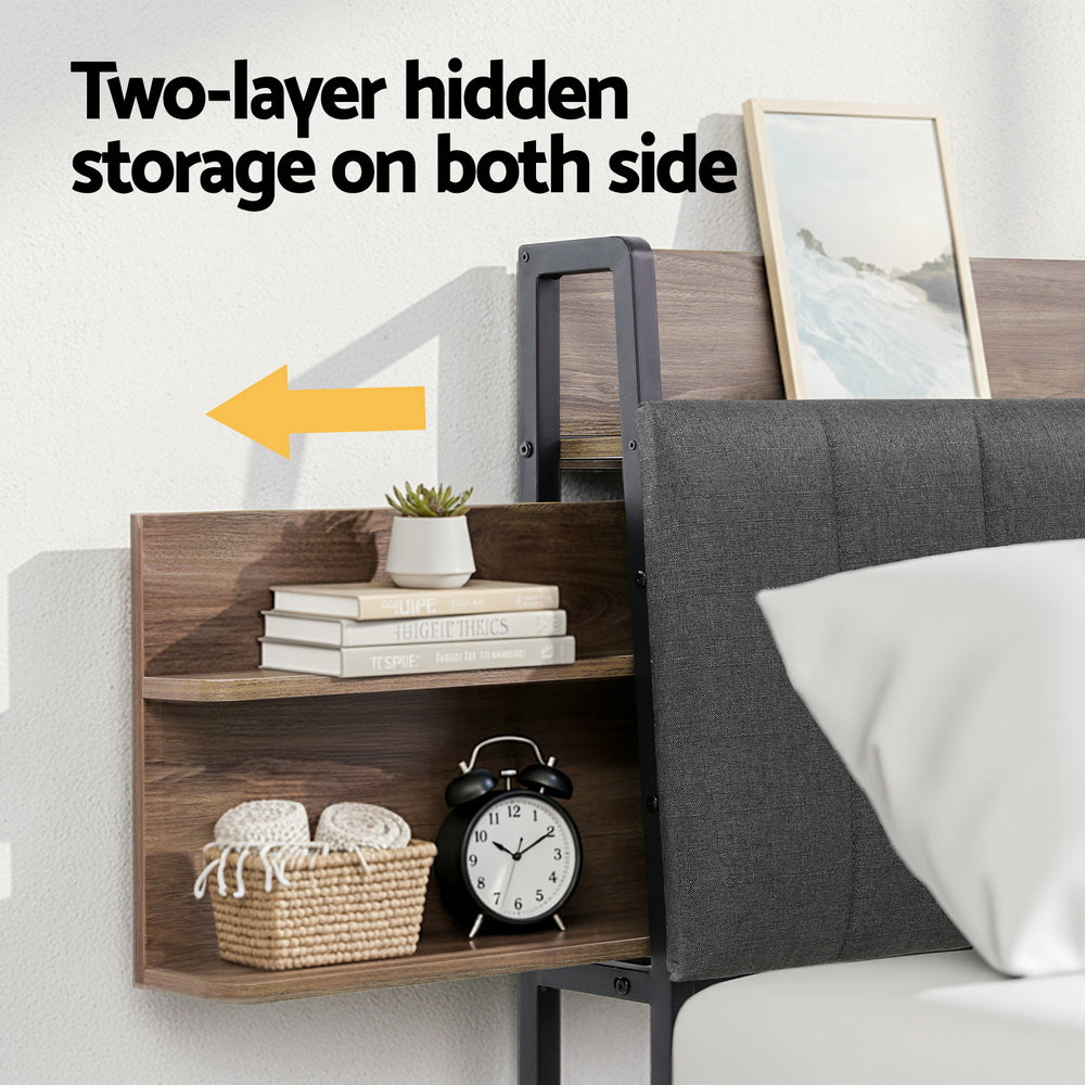 Rowan Storage Bed Frame with Charging Station – Grey – Double