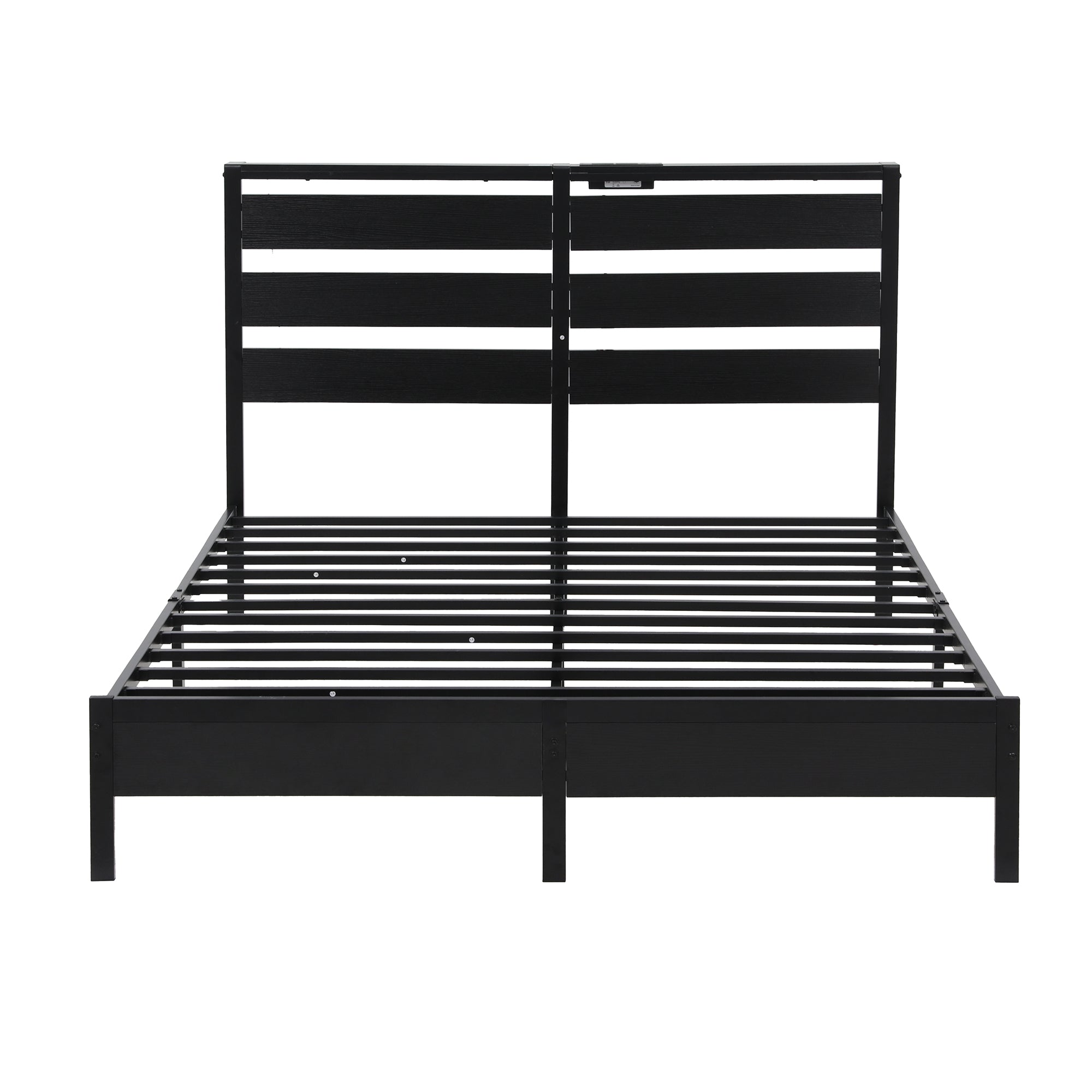 Portos LED Metal Bed Frame with Charging Station – Black – Double
