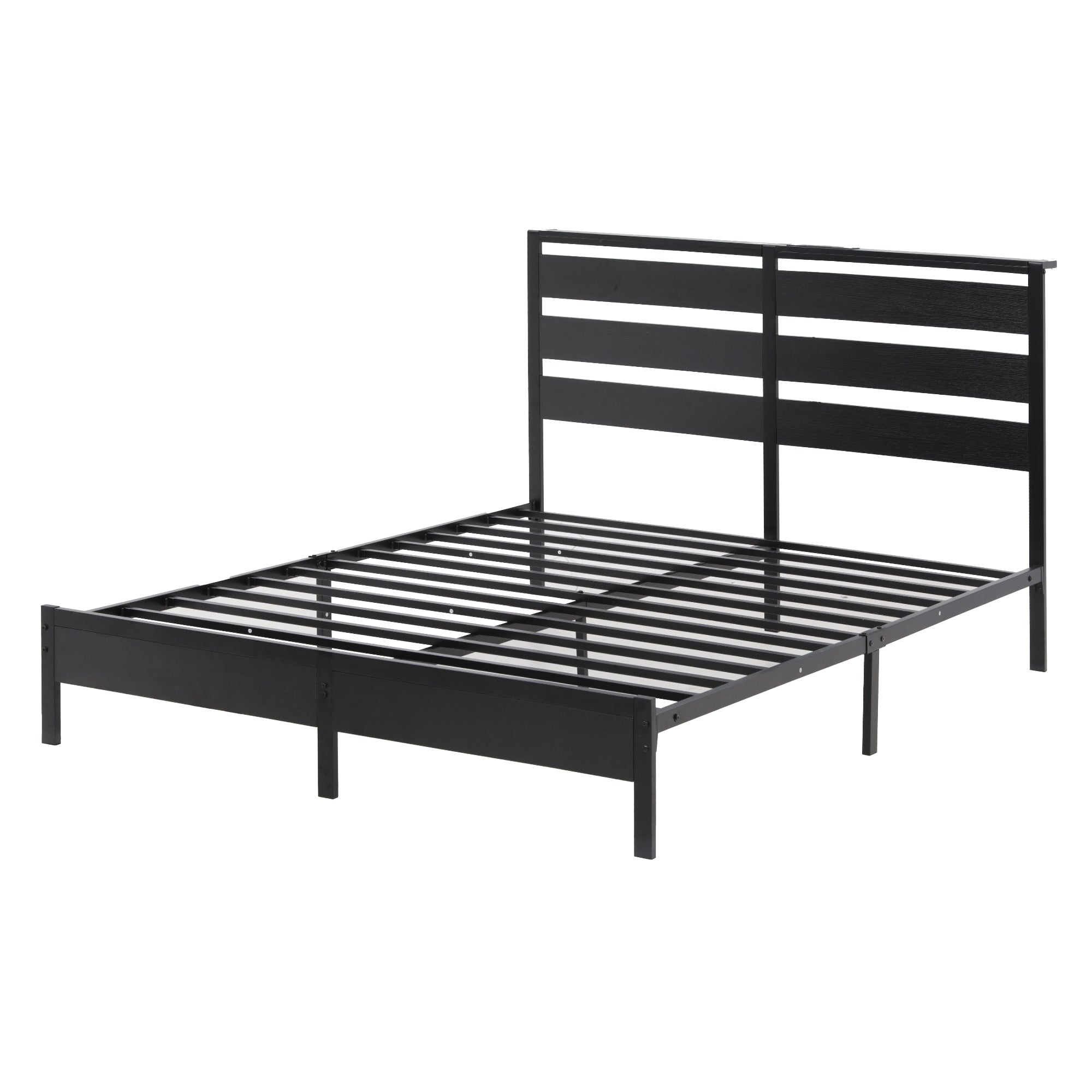 Portos LED Metal Bed Frame with Charging Station – Black – Queen