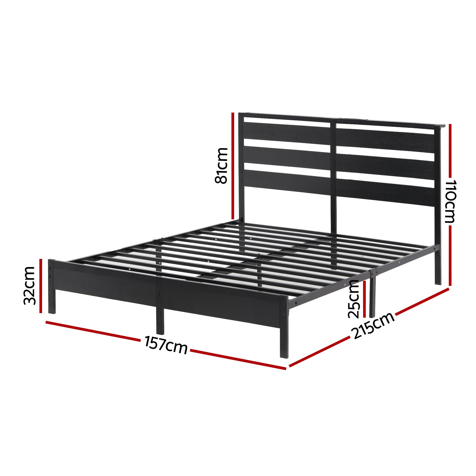 Portos LED Metal Bed Frame with Charging Station – Black – Queen
