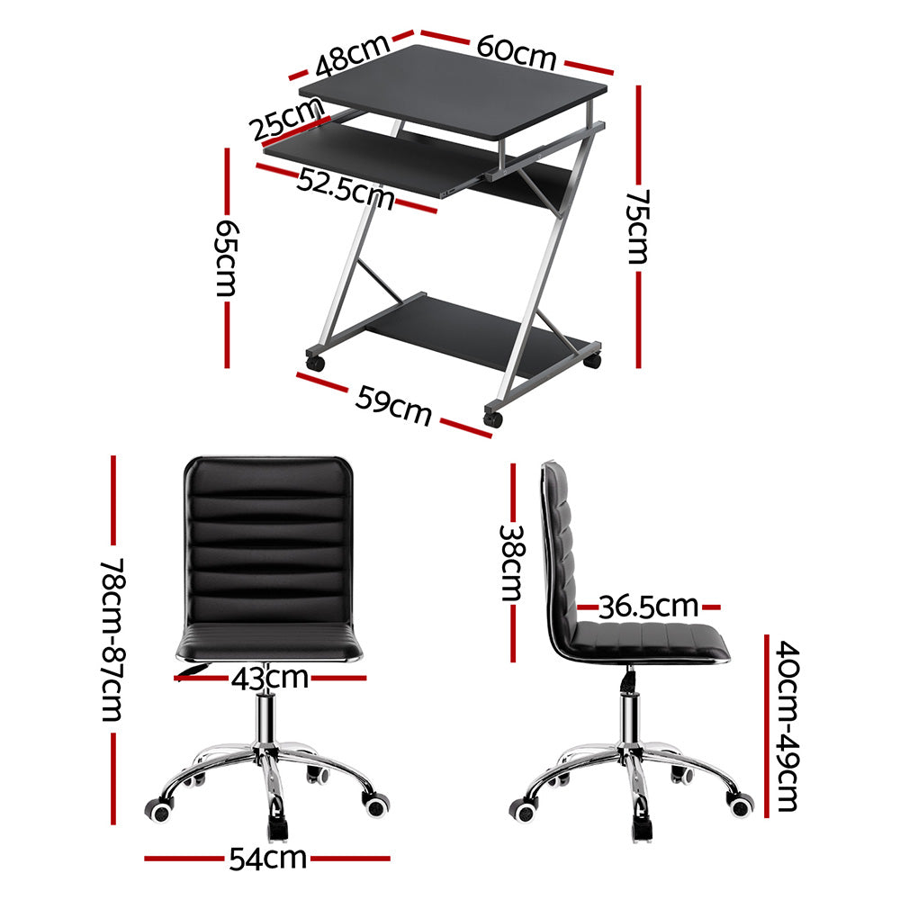 Kairo Computer Desk and Office Chair Set with Keyboard Shelf – Black