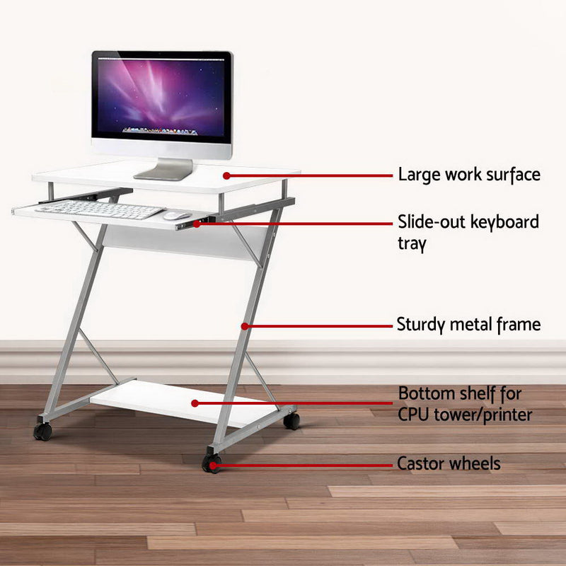 Computer Desk with Keyboard Tray and Shelf - 60CM- White