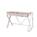 Computer Metal Desk with Drawer - White with Oak Top - 100CM