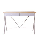 Computer Metal Desk with Drawer - White with Oak Top - 100CM