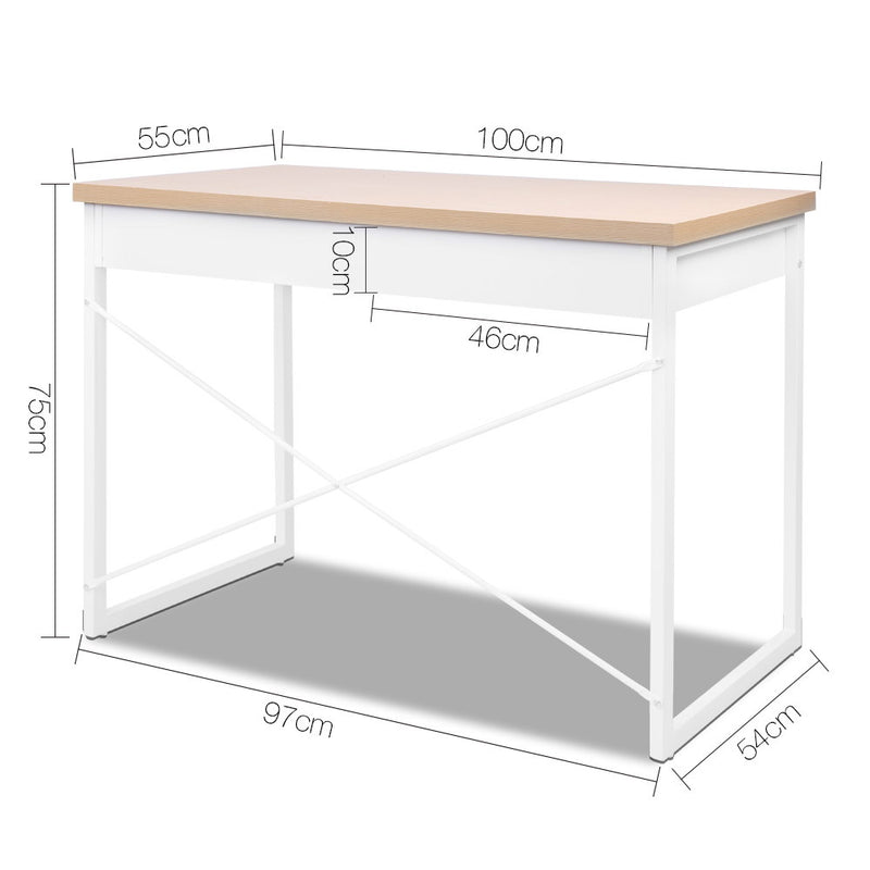 Computer Desk & Drawer Storage - 100CM - Oak