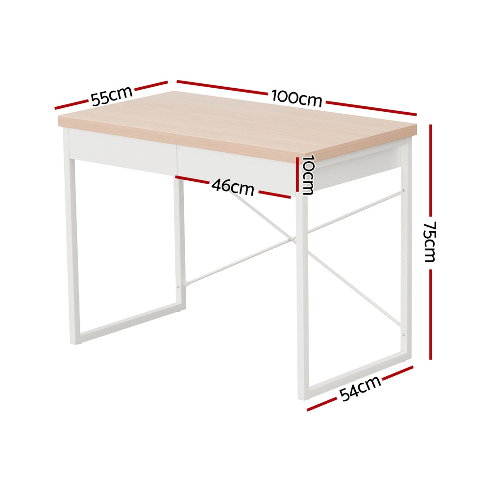 Ashton Computer Desk – Oak & White – 100 cm