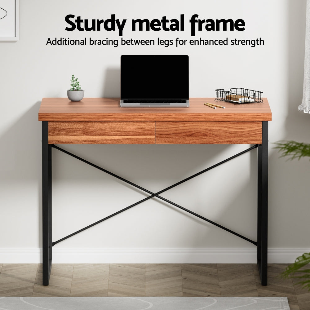 Brighton Computer Desk with Drawers – Walnut – 100 cm