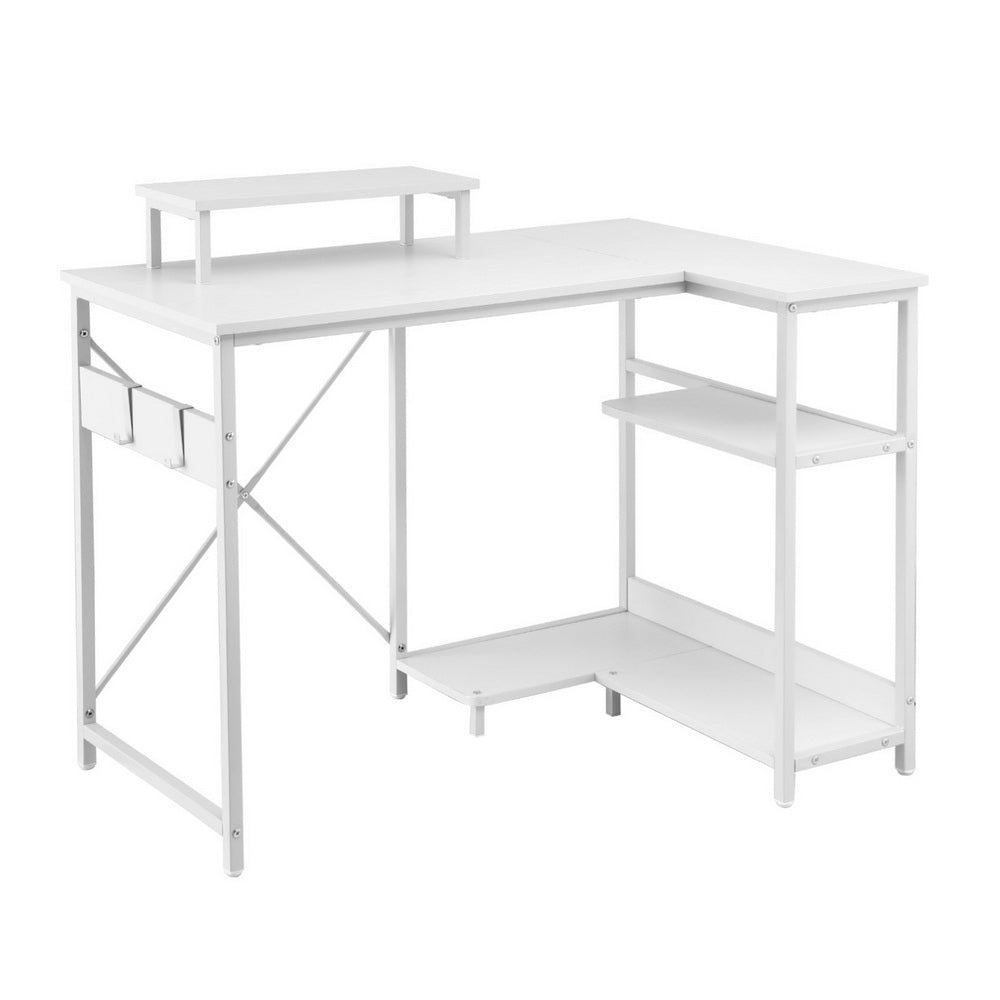 Computer Desk L - Shape Home Office Study Table Open Shelves White 100CM