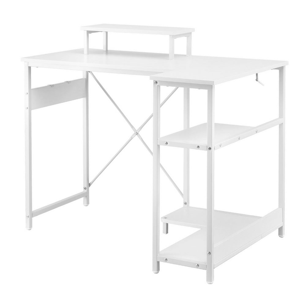Serano L-Shape Computer Desk with Open Shelves – White – 100 cm