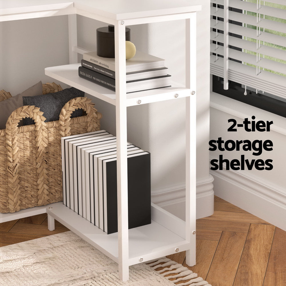 Serano L-Shape Computer Desk with Open Shelves – White – 100 cm