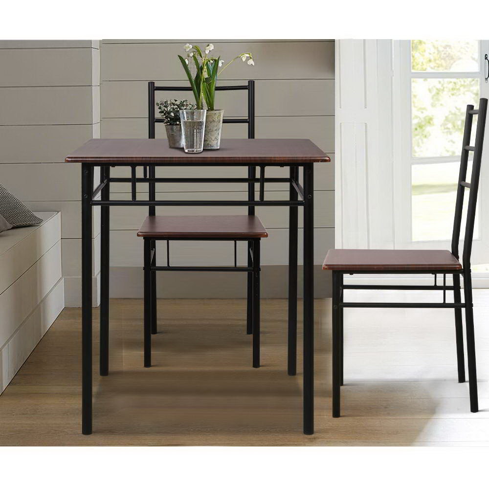Machal Industrial Dining Set – Walnut & Black – 3 Piece