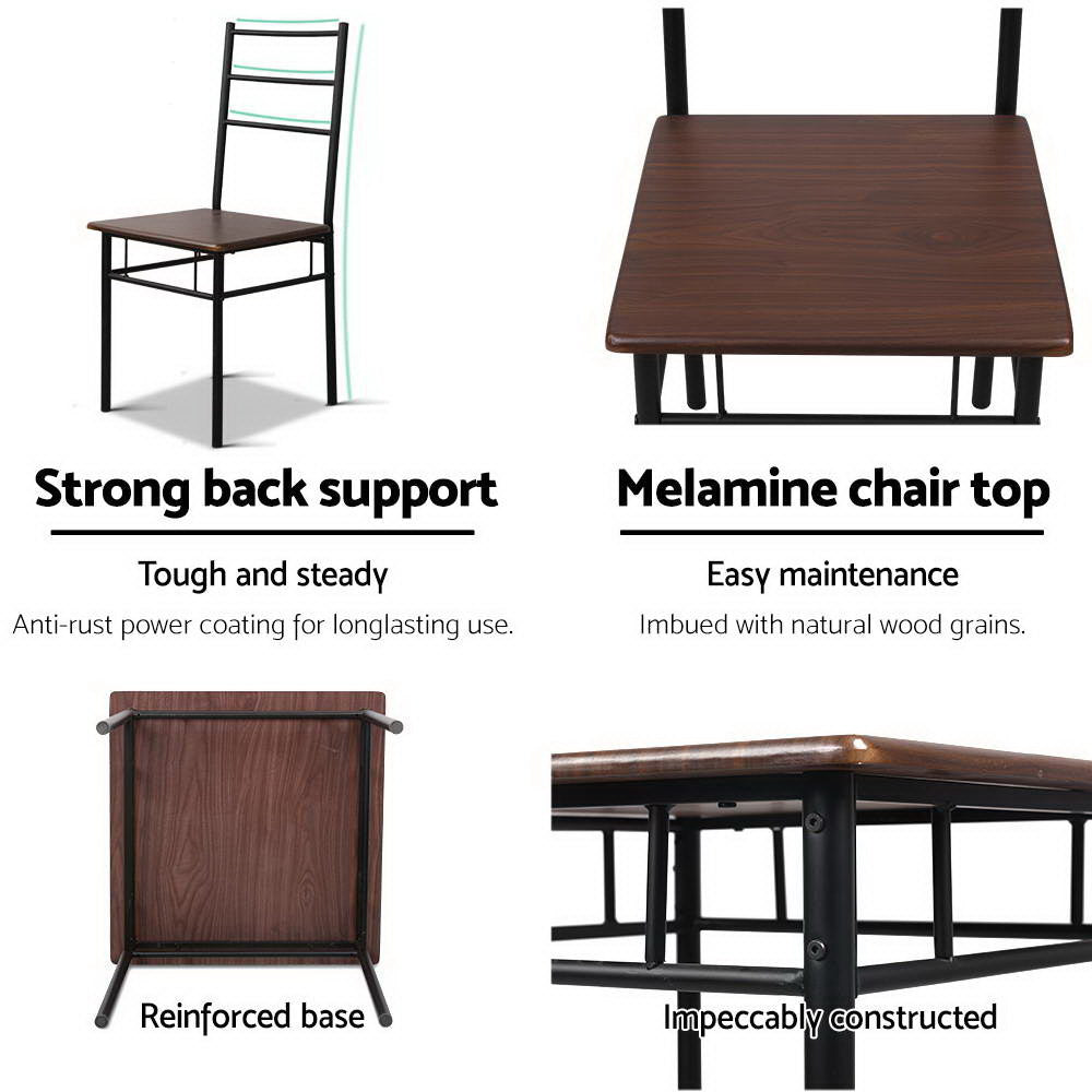 Machal Industrial Dining Set – Walnut & Black – 3 Piece
