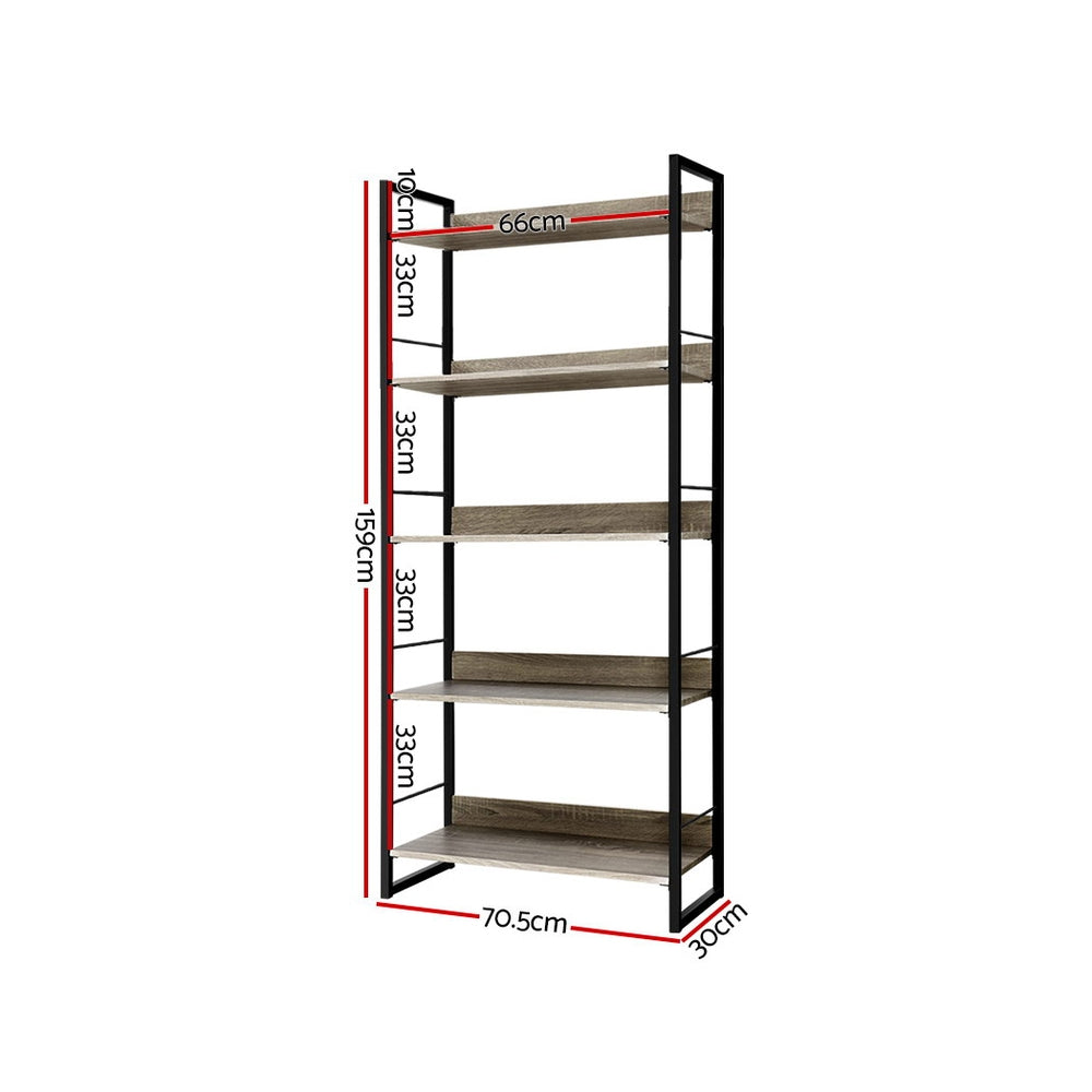 Noe Industrial Display Shelf – Black & Oak – 5 Tiers