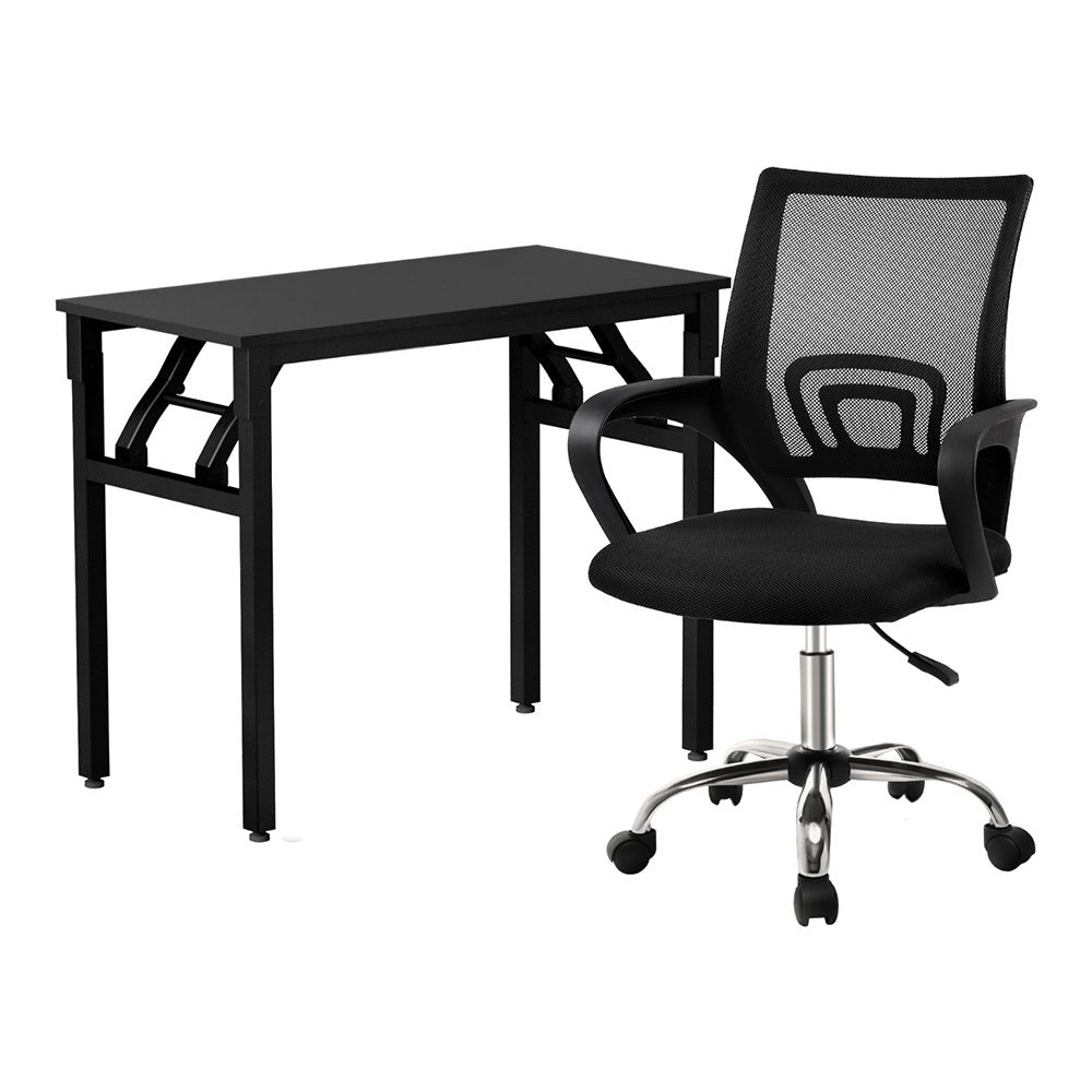 Computer Desk Mesh Office Chair Set Foldable Home Study Table Black