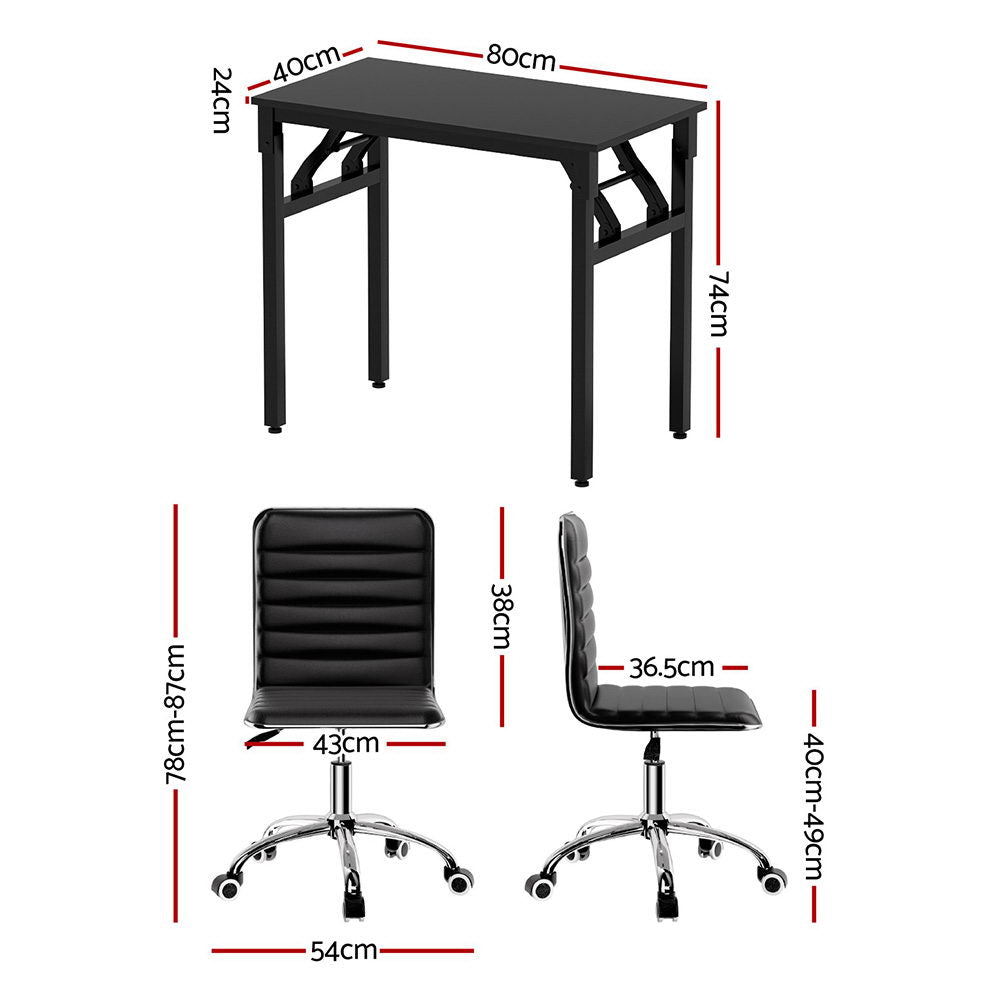 Hudson Foldable Computer Desk and Office Chair Set – Black – 80 cm